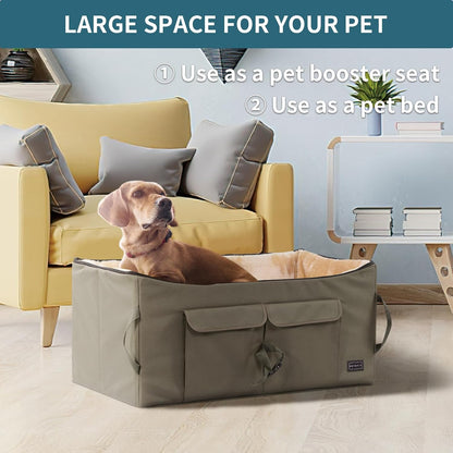Dog Car Seat, Pet Travel Car Booster Seat with Safety Belt, Washable Double-Sided Cushion and Storage Pocket for Pets